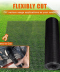 Vinyl Coated Welded Mesh Chicken Wire Fence Roll With 1 Quarter Inch Mesh unrolled on grass, showcasing flexible cutting.