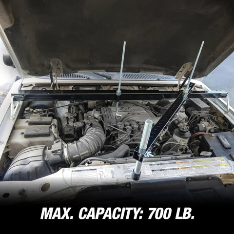 Heavy Duty Three Point Engine Support Bar With Adjustable Screw Hooks Real Deal Transverse Support Tool Bullseye Load Distribution For Seven Hundred Pounds And Easy Peasy Shop Jobs