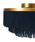 Close-up of Dope Navy Fringe Round Ceiling Light With Gold Rim, 13.75 Inch Semi Flush Mount, Modern Chandelier Vibe detail.
