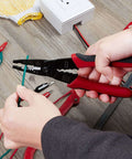 Person using 8 Inch Professional Wire Stripper and Crimping Tool for 10 to 22 AWG Solid Copper and Aluminum Cable, ergonomic design