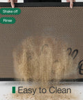 Hello Door Mat 17x30 No Slip Durable Rubber Entrance Doormat demonstrating dirt removal with easy clean feature.