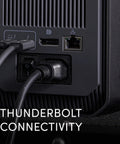Kickstart Your Daily Hustle With This Professional Four Bay Docking Station Featuring Thunderbolt And USB C Ports For Lightning Fast Offloading Zero Lag Sync And A Rock Solid Gray Chassis That Secures Your Entire Gear Setup - Thunderbolt connectivity ports close-up.