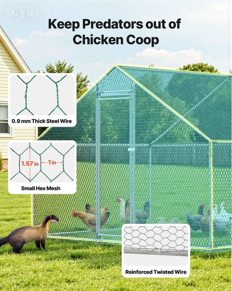 Large Metal Chicken Coop With Walk In Run And Spire Roof For Outdoor Backyard Farm Poultry Pen With Weatherproof Galvanized Mesh