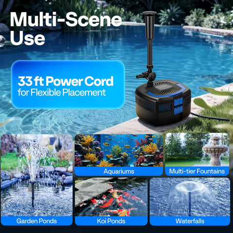 4 In 1 Pond Filter System Kit With 1370 GPH Pump Built In Filter Fountain And 13W Light For Nighttime Glow Reduces Algae
