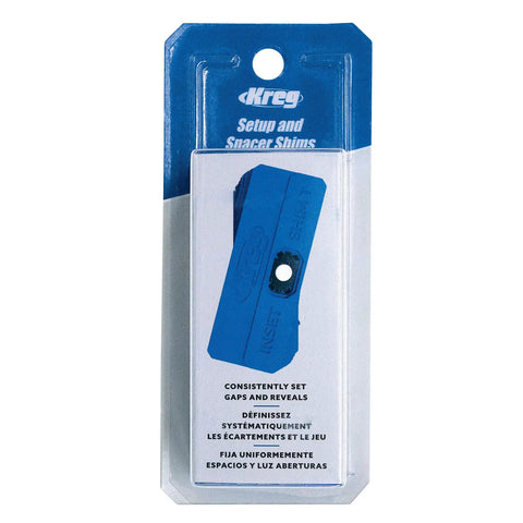 No Hassle Magnetic Setup And Spacer Shims For Pinpoint Drawer Alignment Durable Plastic Carpenter Blocks in blue packaging.