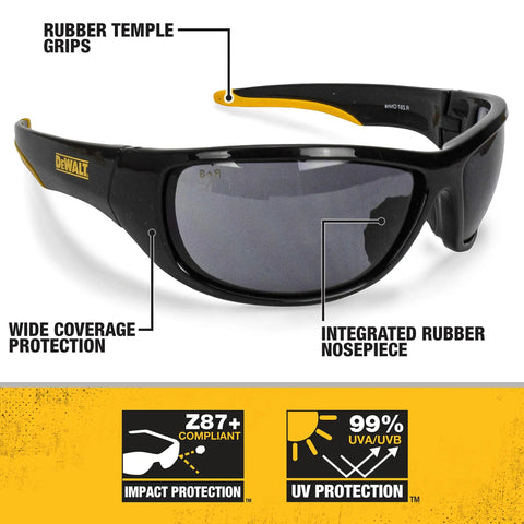 Dominator Z87 Plus Safety Glasses With Full Frame Smoke Lenses, Rubber Temples And Nosepiece For All Day Comfort, Enhanced Coverage And Non Slip Grip In Tough Work Environments