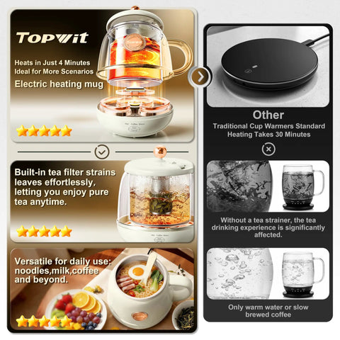 14 Oz Travel Electric Kettle With Rapid Heating To 212 Degrees Fahrenheit Temperature Control Mug Warmer for Coffee and Tea