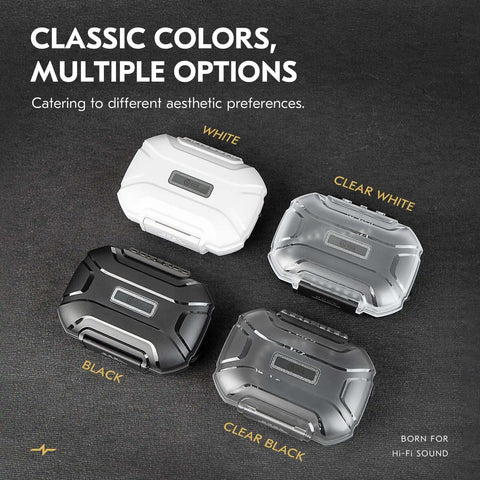 Fly InEar Monitor Case With Hella Protective Sealed Shell Portable Earbud And Iem Cable Travel Organizer Waterproof Earphone Storage Box For Kz Zs Series Audiophile Gear Keep Your Setup Locked Down Black in black, clear white, clear black, and white colors.