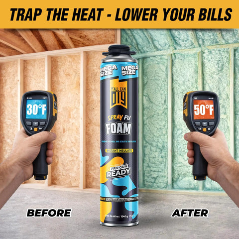 36 Cans Spray Foam Insulation Kit For Walls And Attic With Gun, Cleaner, Safety Gear, shows temperature change before and after