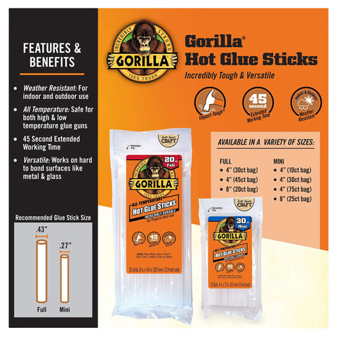 Weatherproof Hot Glue Sticks 4 Inches Long By 0.43 Inches Diameter Clear Pack Of Two With 90 Sticks Indoor Outdoor Bonding display