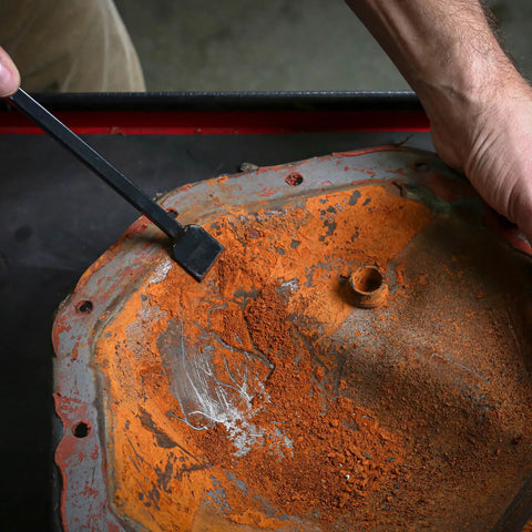 Using Heavy Duty Automotive Gasket Scraper With Heat Treated Steel Blade Ten And A Half Inch Extended Reach And Sure Grip Handle for rust