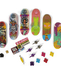 Fingerboard Bonus Pack With Six Real Graphic Mini Skateboards, Customizable Set with decks, wheels, stickers, and tool.