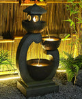 Outdoor Zen Water Fountain With LED Lights And Pump Tiered Pagoda Waterfalls Bowl For Patio Garden Yard And Poolside Gray 35.5 Inches Tall
