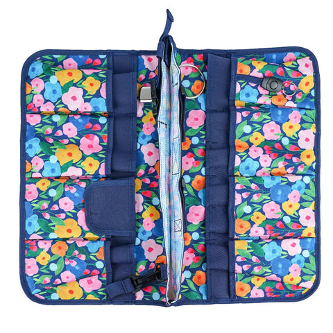 Bucket Caddy Organizer For Garden Tools Fits 3.5 To 5 Gallon Buckets Workhorse Tool Tote With Inside And Outside Pockets Glove Clip And Tape Holster Blue Flower Design