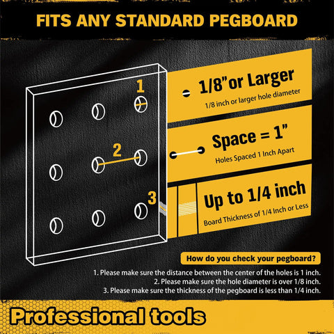 Diagram showing pegboard compatibility for Pegboard Bins Organizer Set 24 Pack Kickass Durable Storage Trays For Screws Nuts Bolts Hardware Crafts And Accessories