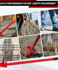 Fixum Heavy Duty Manual Rebar Bender For 5/8 Inch Steel Rods shown in use on job site, bending steel rod with lever handle.