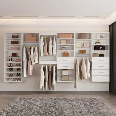 4 Drawer Stackable Closet Organizer Unit With Drawers, Modular Wood Storage Bins For Hanging Clothes, White, 31.5 Inch Wide