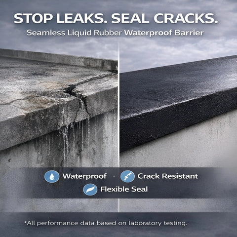 Comparison of untreated vs treated concrete with Black Liquid Rubber Waterproof Coating Industrial Grade Sealer for Foundations.