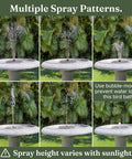 Pedestal Bird Bath With Solar Fountain For Outdoor Garden Decor Resin Stone Composite Standing Bird Bath For Patio And Yard No Fuss Install 23 Inch Tall Hummingbird Bowl Water Feature showing multiple spray patterns.