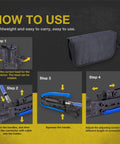 Instruction steps for using Coax Cable Crimp Kit With Adjustable Compression Tool, showing tool usage and adjustment features.