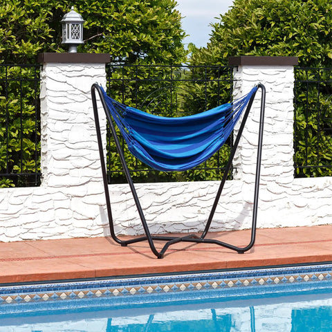 Hanging Hammock Chair With Space Saving Stand For Indoor Or Outdoor Use Cotton Seat Comfort 330 Pound Capacity Beach Oasis Vibes