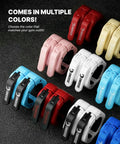 Assorted color quick release barbell clips with anti-slip lining for Olympic bars, showcasing blue, red, white, pink variants.