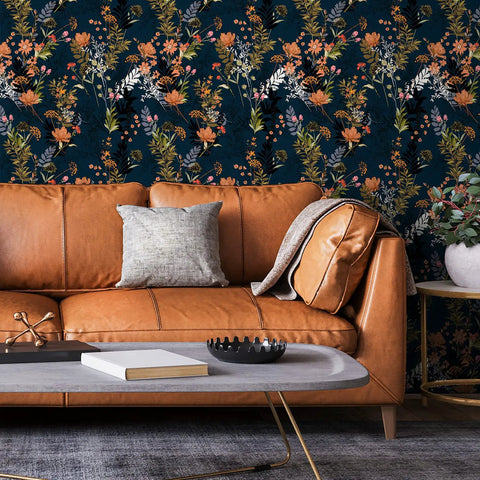 Midnight Blue Meadow Floral Peel And Stick Wallpaper For Cabinets Shelves Drawers And Walls Removable Vinyl With Matte Finish