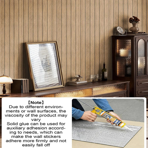 Effortless Peel And Stick 3D Wall Panels Self Adhesive Soundproof Removable PVC Slat Tiles Dark Brown Wood Grain on walls with decor.