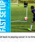 Child playing soccer with 4 Foot By 6 Foot Replacement Soccer Net With Self Sticking Straps For Easy Secure No Fuss Setup on field