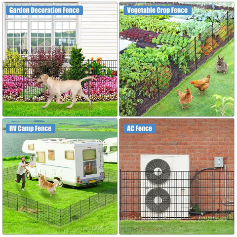 16 Panel Garden Fence With Gate, Rustproof Metal Fence Panels For Yard, 32 Inches High By 37 Point 8 Feet Long shown in various uses