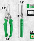 8 Inch Heavy Duty Scissors Industrial Shears With CRV Steel One Piece Construction And Induction Hardened Blades For Long Lasting Sharp Cutting Through Tough Materials All Purpose Utility Tool, green handle side view