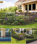 Easy To Install No Dig Garden Fence With Gate 44 Inch High 23.6 Foot Long Decorative Metal Outdoor Dog Fence installed in yard
