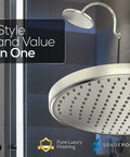 10 Inch Rain Shower Head With Ceiling Or Wall Mount, Ultra Wide Rainfall Coverage, Brass Ball Joint 360 Degree Adjustment in bathroom