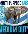Heavy Duty 10x12 Waterproof Tarp Plastic Cover With Grommets Every 18 Inches 5 Mil Multipurpose Rain Shelter Image with Elephant