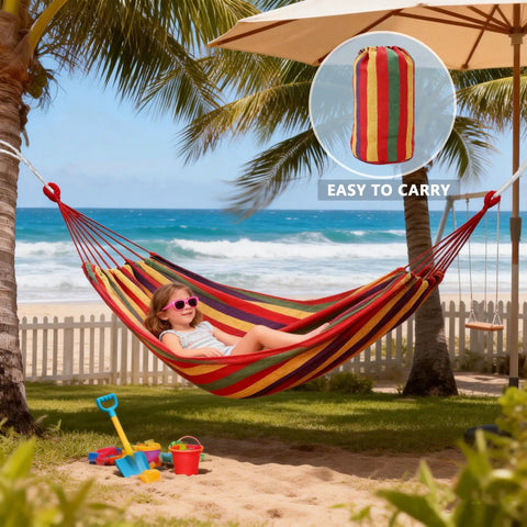 Canvas Hammock With Durable Comfort For Patio Yard Garden Backyard And Travel Portable And Easy Setup With Carrying Bag