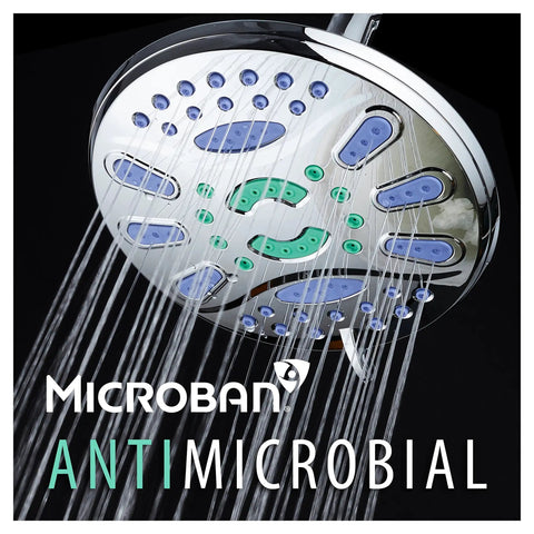 Elite High Pressure 7 Inch Luxury Spa Rain Shower Head With Six Settings Microban Antimicrobial Anti Clog Jets All Chrome
