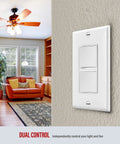 Installed Double Paddle Rocker Decorator Switch Gloss White Clamp Type Wiring Copper Wires Only Single Pole Residential And Commercial Grade 15A 120 To 277VAC 5 Pack