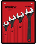 4 Piece Adjustable Wrench Set With 6, 8, 10, 12 Inch Sizes In Chrome Vanadium Steel For Automotive Plumbing And Home Repairs