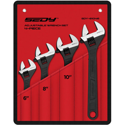 4 Piece Adjustable Wrench Set With 6, 8, 10, 12 Inch Sizes In Chrome Vanadium Steel For Automotive Plumbing And Home Repairs