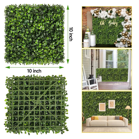 Eight Piece 10 By 10 Inch Artificial Grass Wall Panels With 100 Zip Ties for decorative indoor or outdoor privacy screen