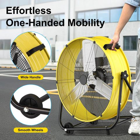 Beastly Industrial 30 Inch Drum Fan With 14000 CFM High Velocity Airflow 550W 3 Speed Heavy Duty Metal Floor Circulator with handle and wheels