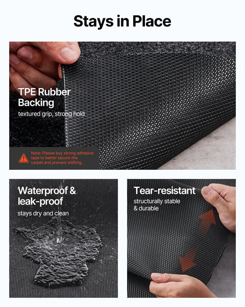 Close-up of Heavy Duty Waterproof Garage Floor Mat 8 Foot 10 Inch By 22 Foot With Non Slip TPE Backing, highlighting features.
