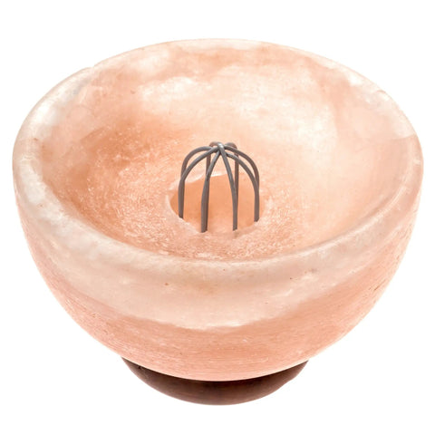 Himalayan Salt Chip Bowl Lamp With Dimmer Switch Hand-Carved Stone Salt Lamp On Premium Wood Base cozy warm glow gift