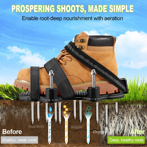 Spring Base Lawn Aerator Shoes With Dual Layer Spiked Bottom And Adjustable Straps Easy Walk Scarifier over soil and roots