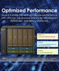 Heavy Duty Nine Bay NAS Server With Blazing Fast AMD Ryzen Quad Core And 32GB RAM Beast Mode Powerhouse For Seamless Cloud Backup And Media Streaming showing dual U.2 NVMe SSD slots.