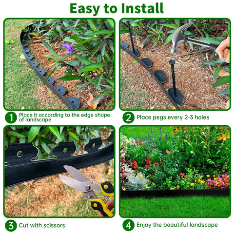 Installation steps for No Dig Garden Edging Border Kit 20 Ft Long 2 Inch Tall Plastic Lawn Edge With 20 Stakes and Connectors