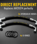 2 Pack Upgrade AW29374 Hydraulic Hose Fits Front Loaders For D120 D160 D170 H120 H130 H160 H165 120E 120R 200X 200CX 210 300 300X 300CX 300E 300R 400E 400X 400CX 410 419 420 430 512 Beefed Up High Pressure 5800 PSI Bend Radius 2.55 Inch, two hydraulic hoses and 4 o-rings