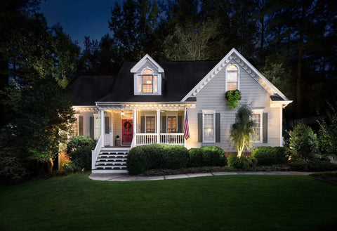House illuminated at night using Pro Series PAR30 Short Neck LED Flood Bulb 75W Equivalent, 40 Degree Beam, Bright White 3000K