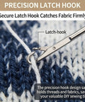 Close-up of latch-hook in use from Five Piece Loop Turner Sewing Tool Set with 10.43 Inch Stainless Steel Hooks.