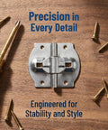 Adjustable Angle Iron Hinges Set for Jewelry Boxes and Wooden Cases with screws and screwdriver on wood surface